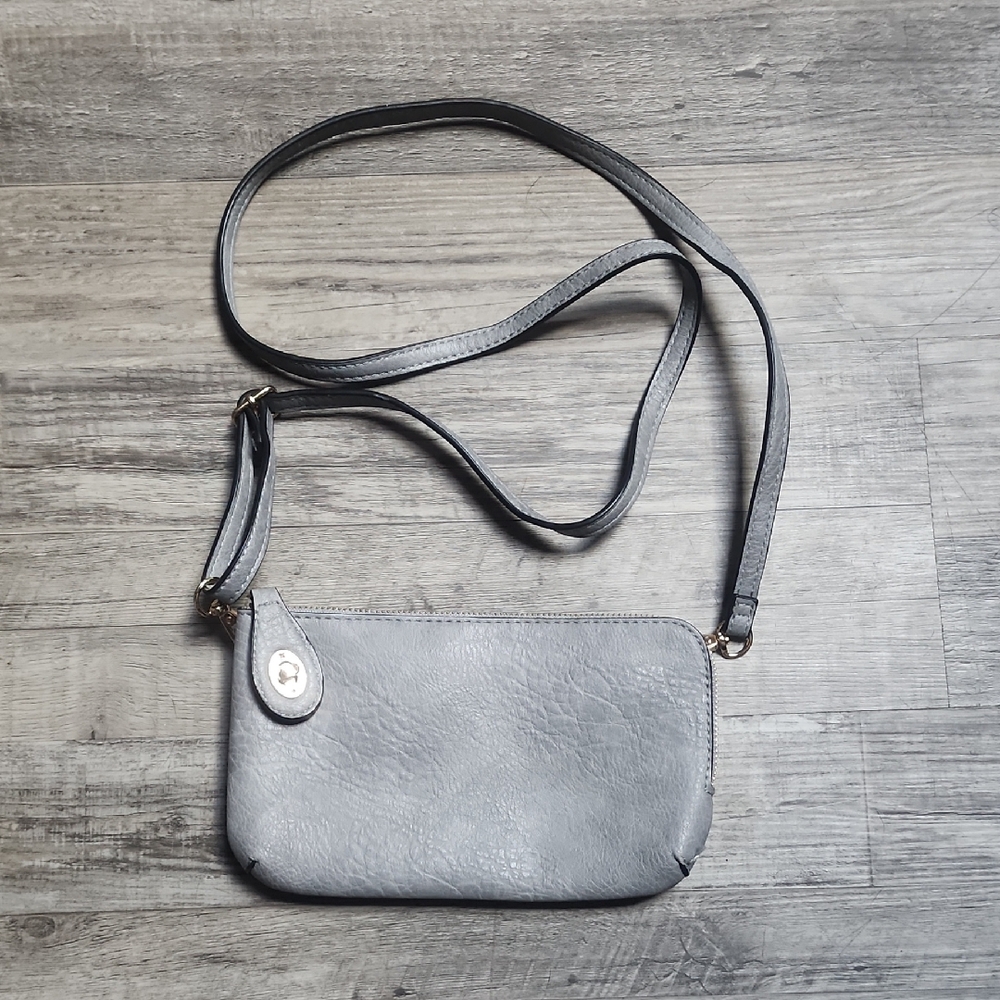 Elegant Gray Leather Crossbody Bag